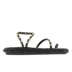 Eleftheria Shearling Black/Gold Studs sandals side