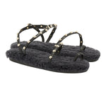 Eleftheria Shearling Black/Gold Studs sandals 3-4
