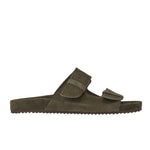 Diogenis Suede Leather Olive slide sandals side