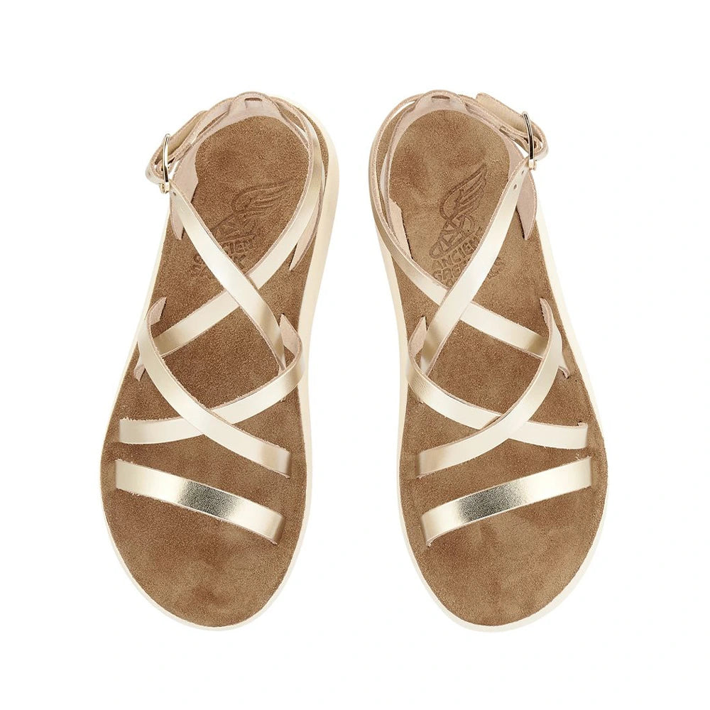 Delia Comfort Leather Platinum sandals top