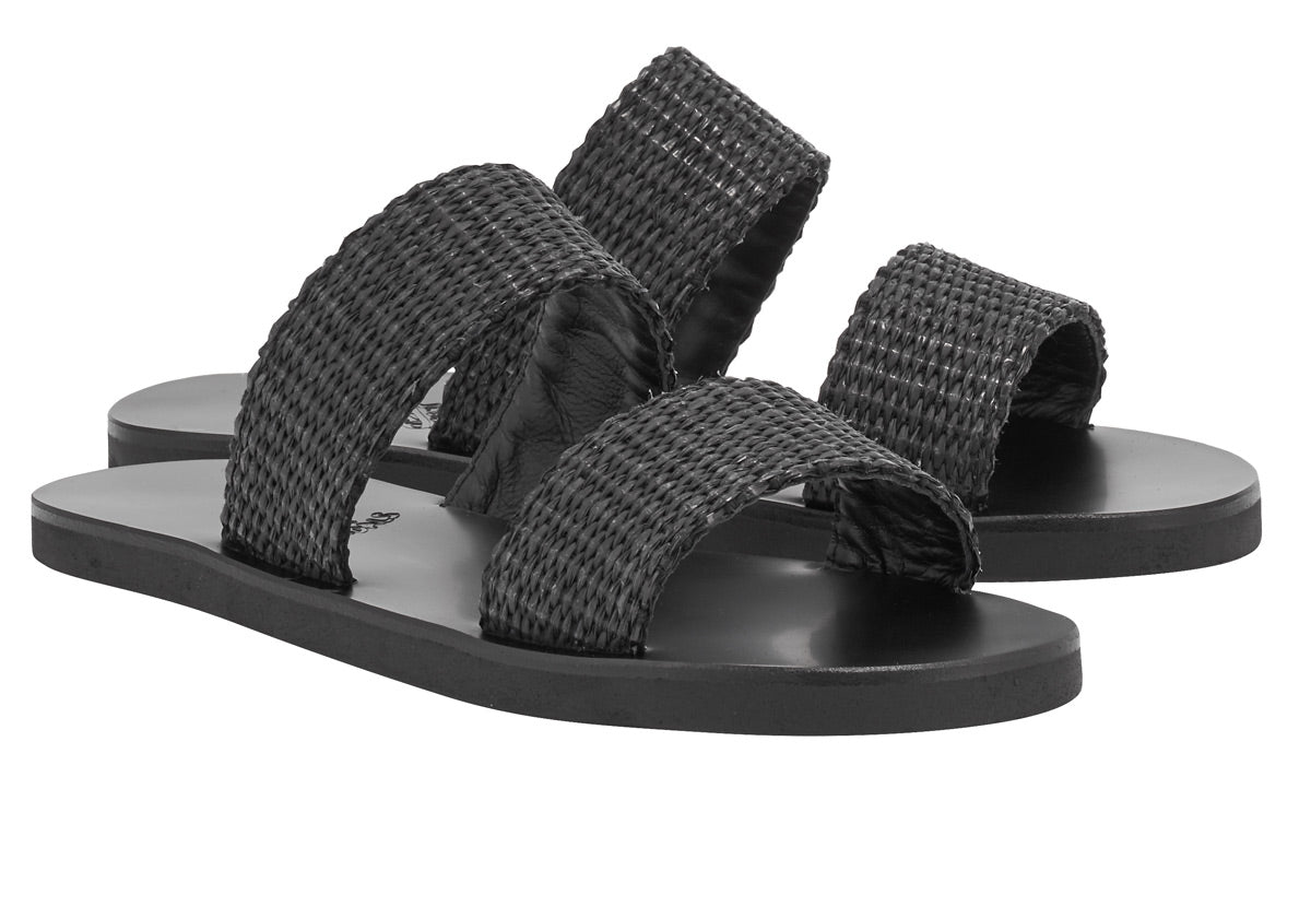 Zeus Leather/Raffia Black – Ancient Greek Sandals display picture 1