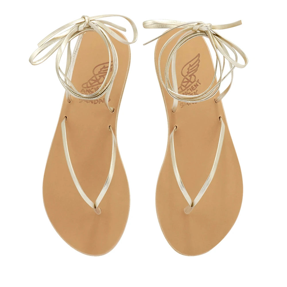 Celia Leather Platinum sandals top