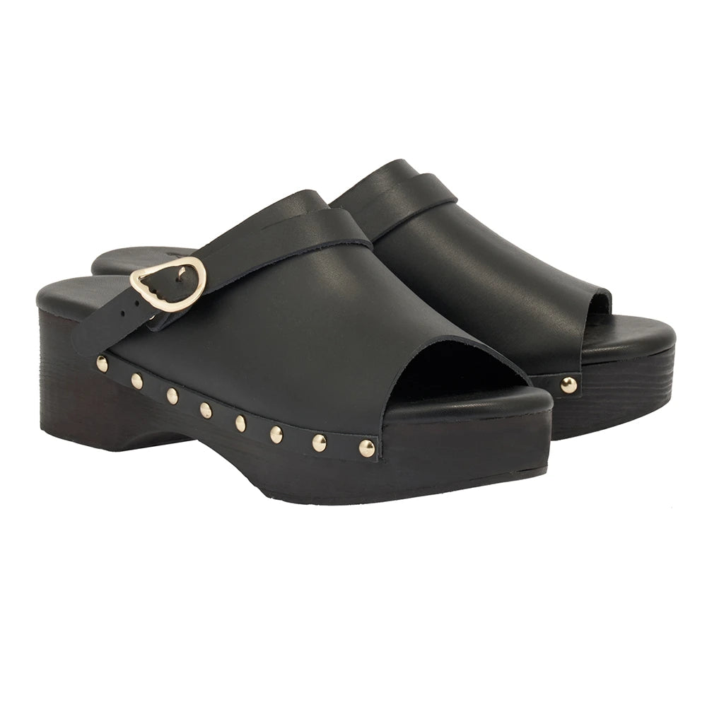 Classic Clog  Leather Black sandals 3-4