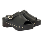 Classic Clog  Leather Black sandals 3-4