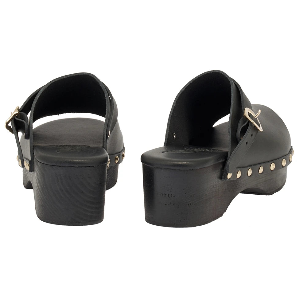 Classic Clog  Leather Black sandals back