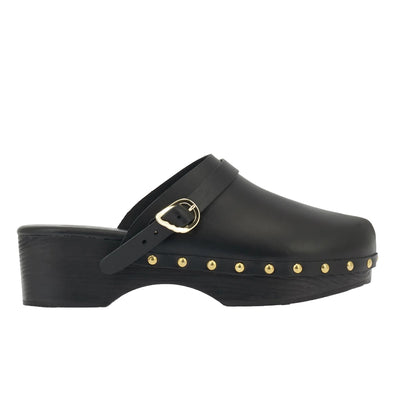 Classic Closed Clog Leather Black sandals side