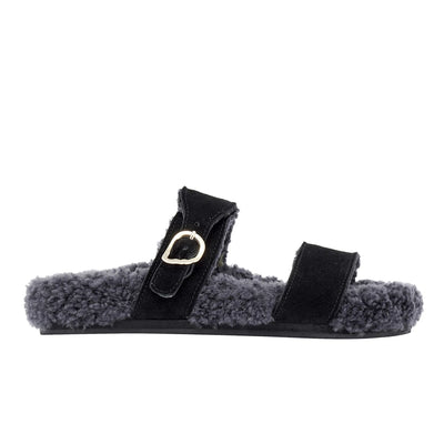 Latria Suede/Sheepskin All Black sandals side