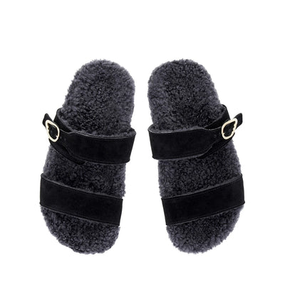 Latria Suede/Sheepskin All Black sandals top