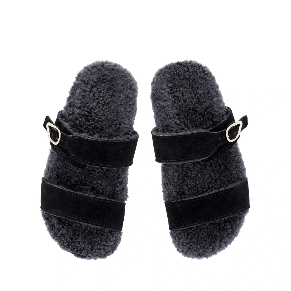 Latria Suede/Sheepskin All Black sandals top