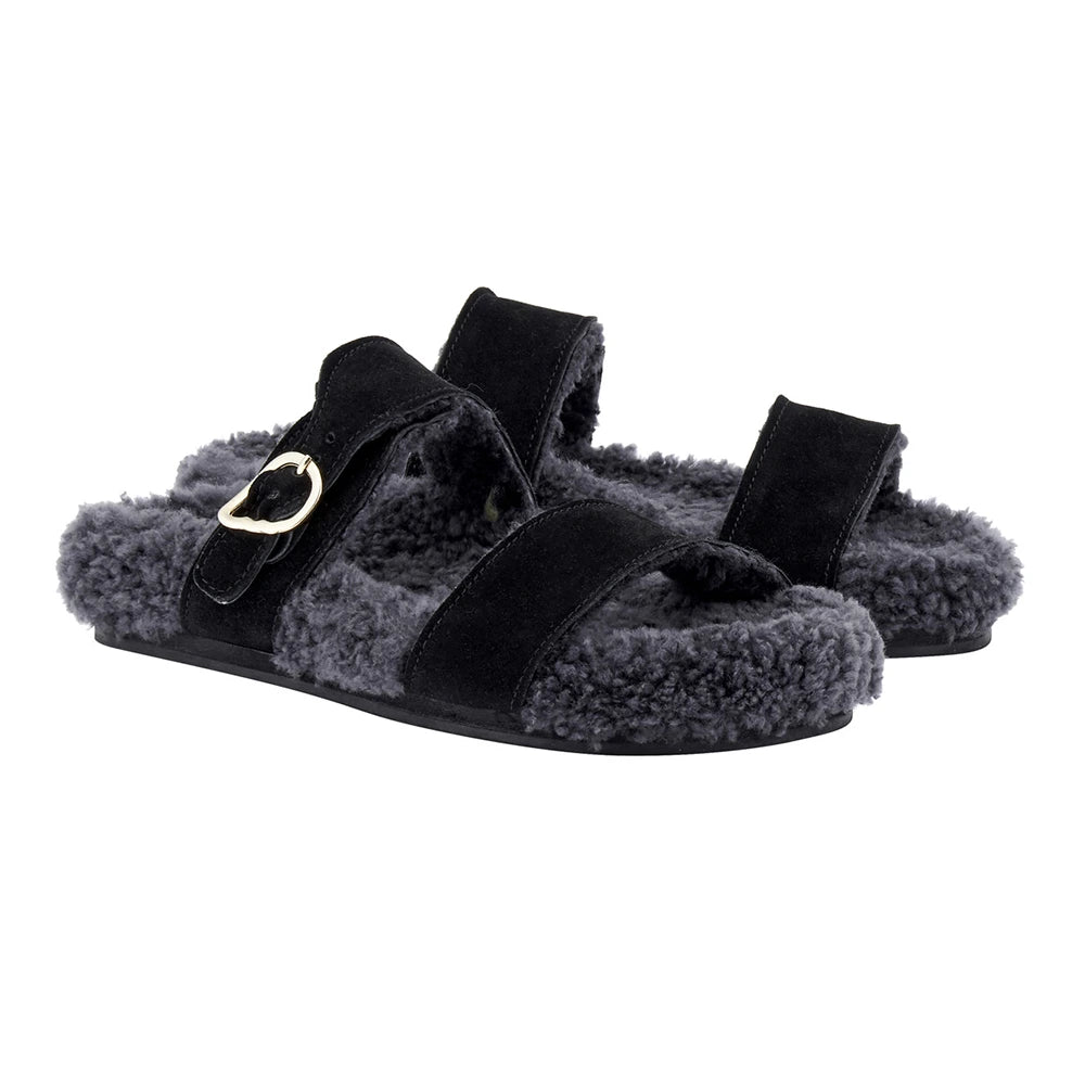 Latria Suede/Sheepskin All Black sandals 3-4