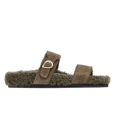 Latria Suede/Sheepskin All Khaki sandals side
