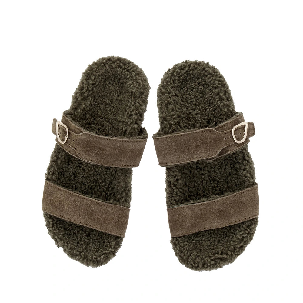 Latria Suede/Sheepskin All Khaki sandals top