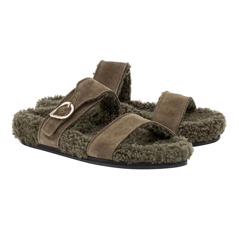 Latria Suede/Sheepskin All Khaki sandals 3-4