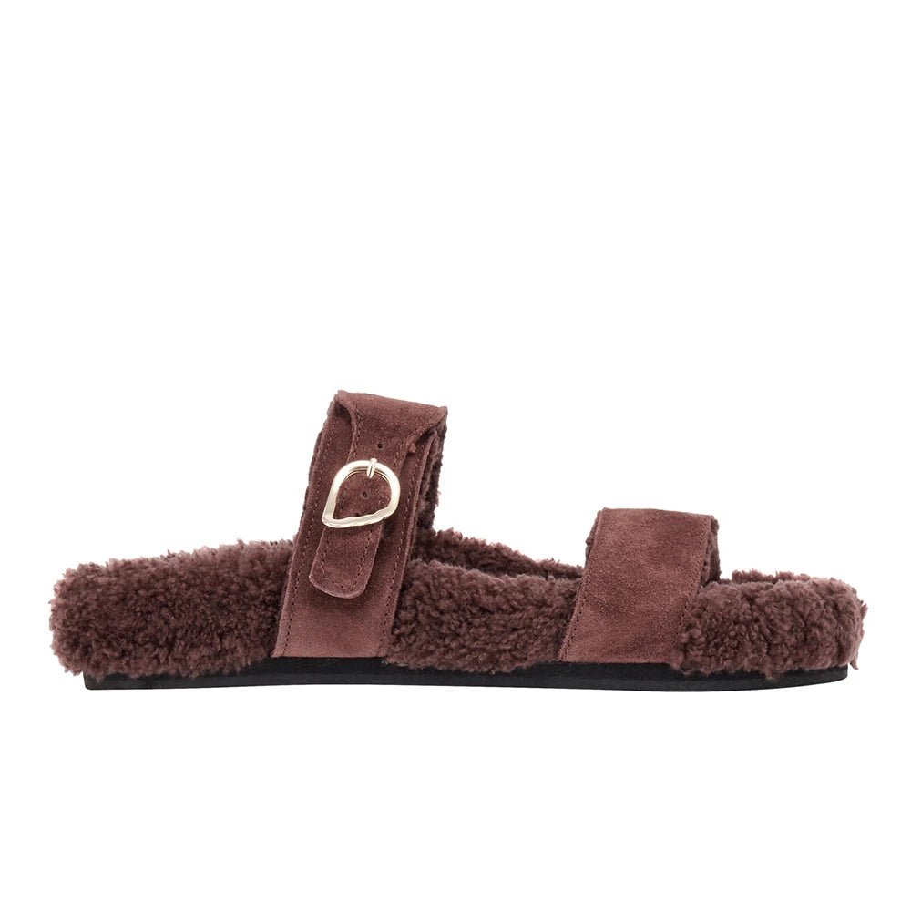 Latria Suede/Sheepskin All Brown sandals side