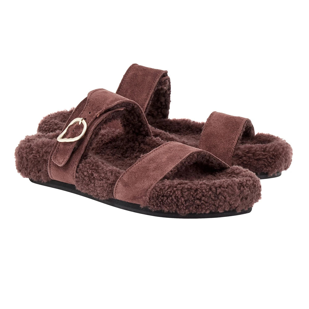 Latria Suede/Sheepskin All Brown sandals 3-4