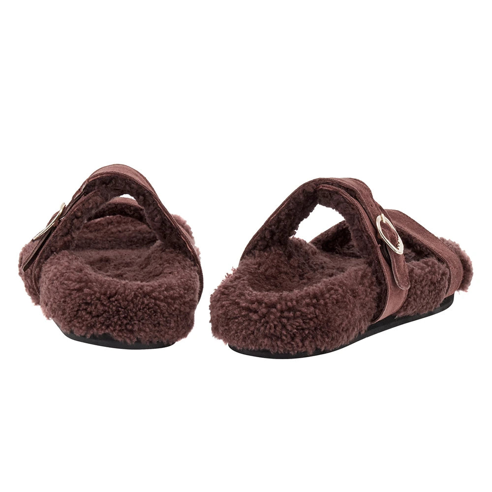 Latria Suede/Sheepskin All Brown sandals back