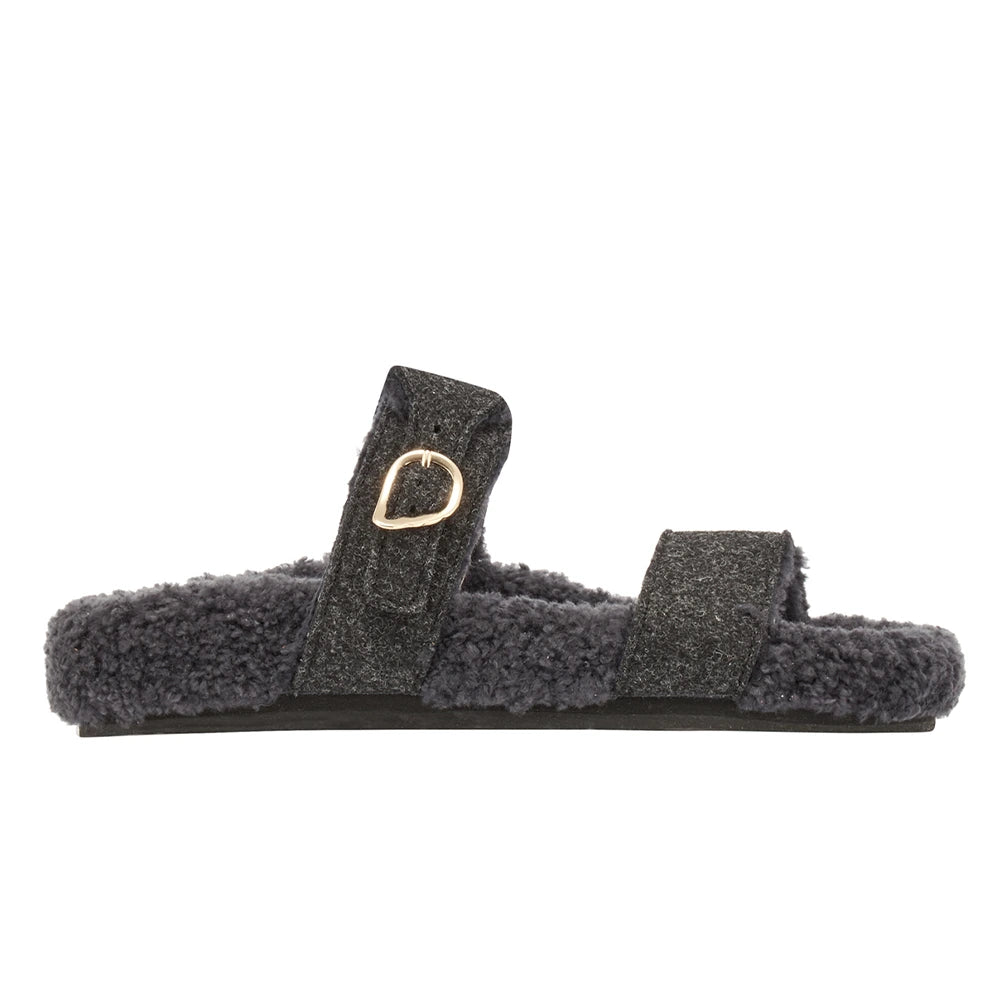 Latria Felt/Sheepskin Black sandals side