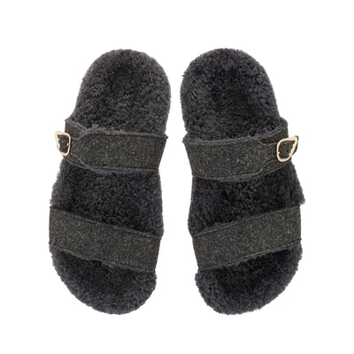 Latria Felt/Sheepskin Black sandals top