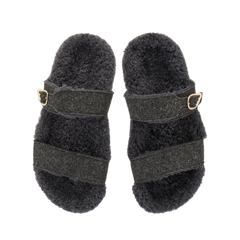 Latria Felt/Sheepskin Black sandals top