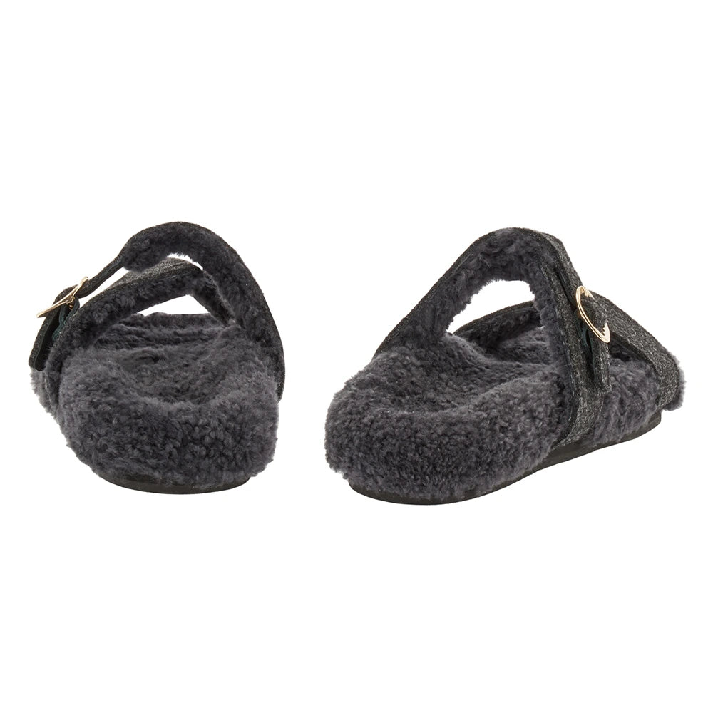 Latria Felt/Sheepskin Black sandals back