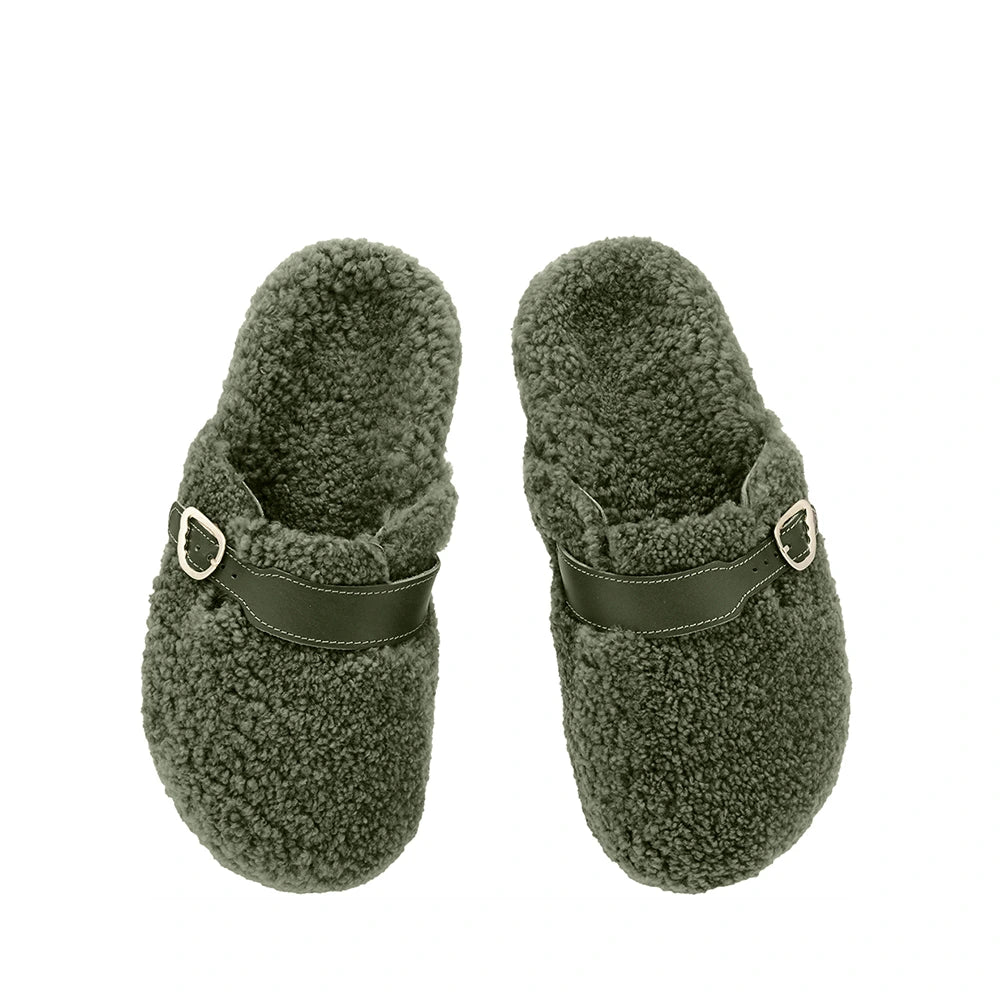 Vasilitsa Shearling Khaki sandals top