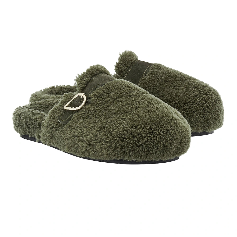 Vasilitsa Shearling Khaki sandals 3-4
