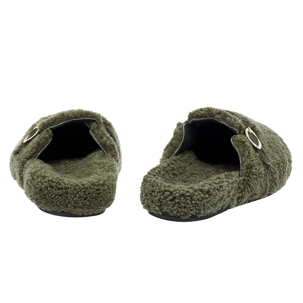 Vasilitsa Shearling Khaki sandals back