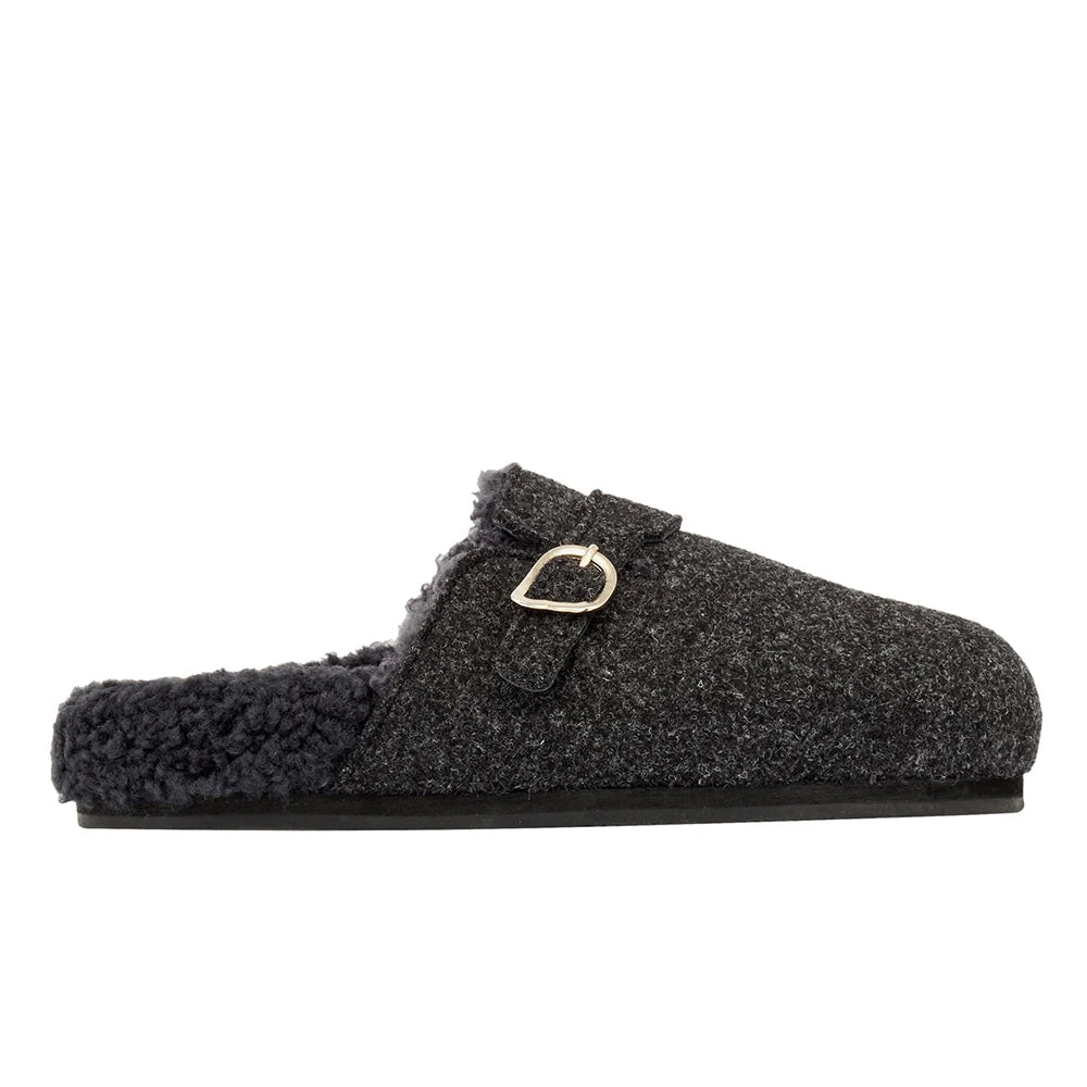 Vasilitsa Felt/Sheepskin Black sandals