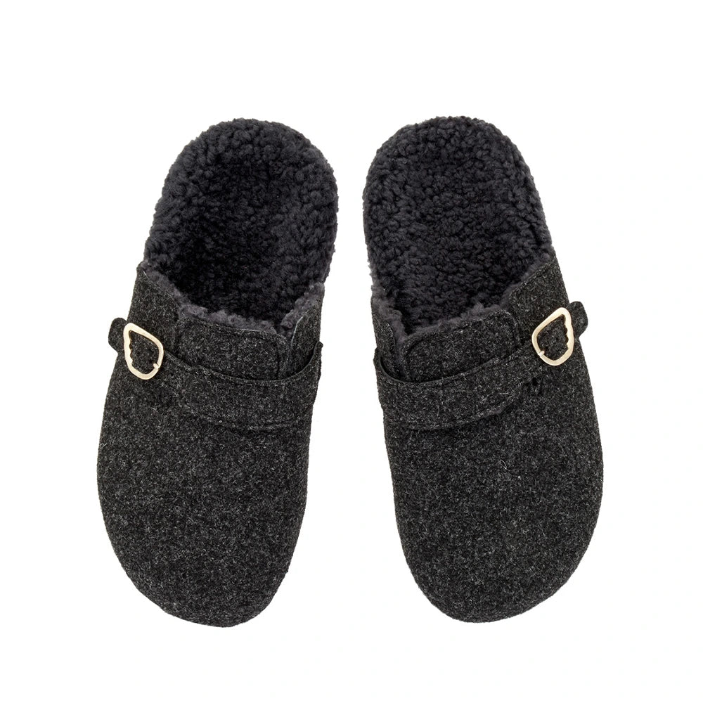 Vasilitsa Felt/Sheepskin Black sandals top