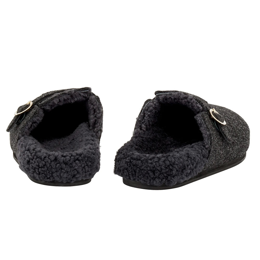 Vasilitsa Felt/Sheepskin Black sandals back