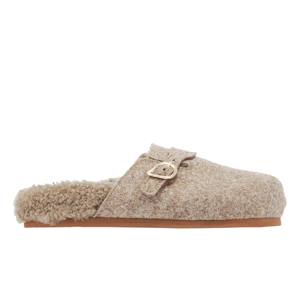 Vasilitsa Felt/Shearling Camel sandals side