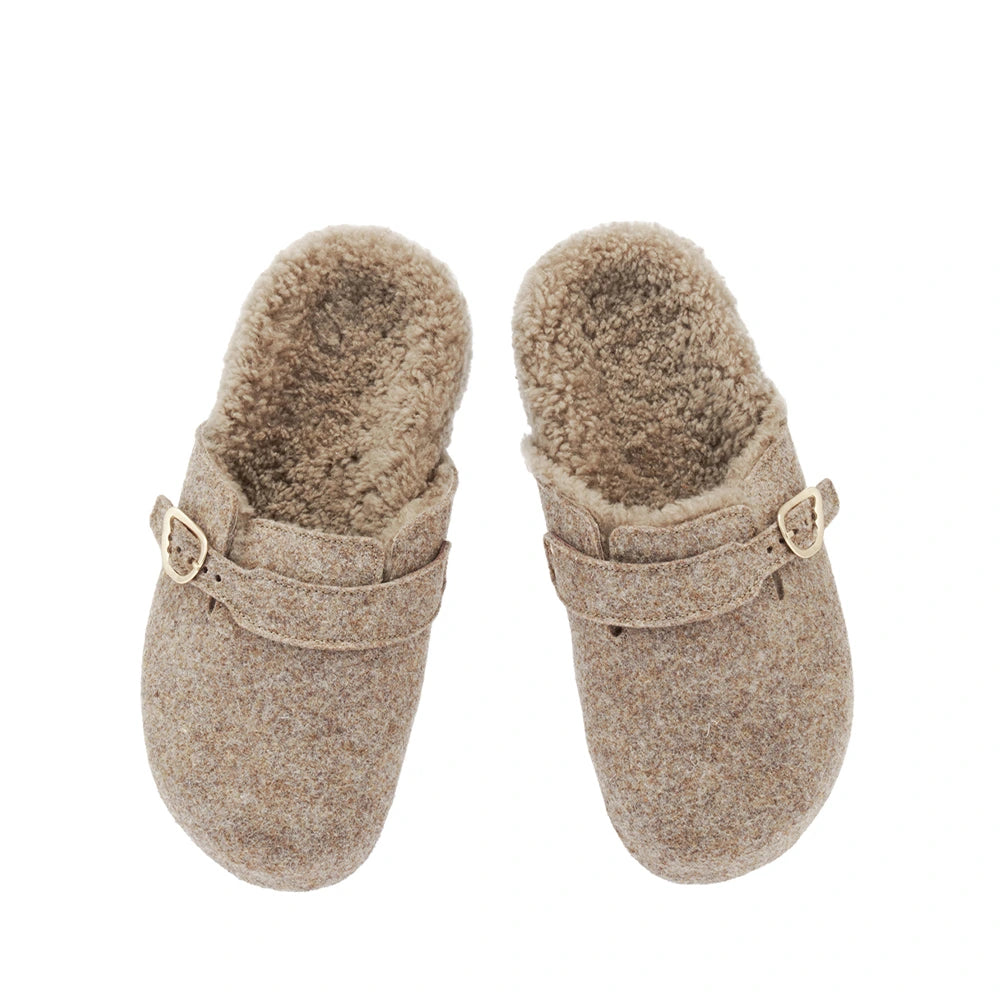 Vasilitsa Felt/Shearling Camel sandals top