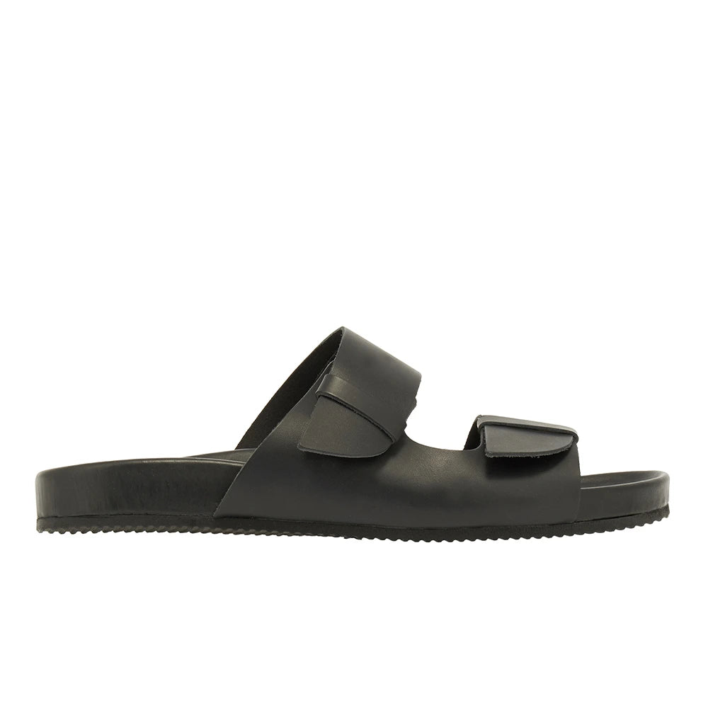 Diogenis Leather Black slide sandals side