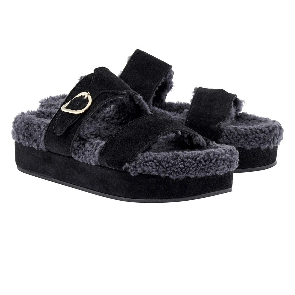 Latria 2flatform Suede All Black sandals 3-4