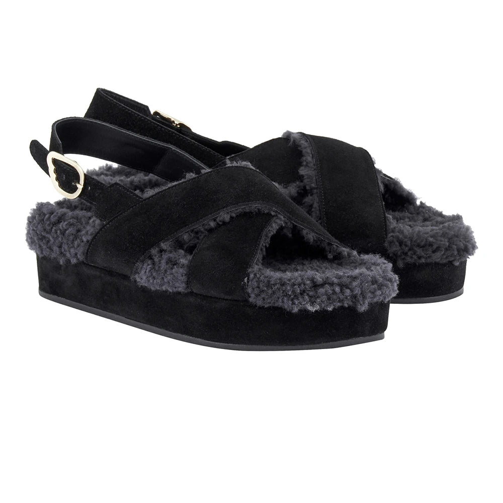 Parnassos Shearling All Black sandals 3-4