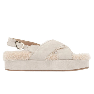 Parnassos Shearling All Taupe sandals side