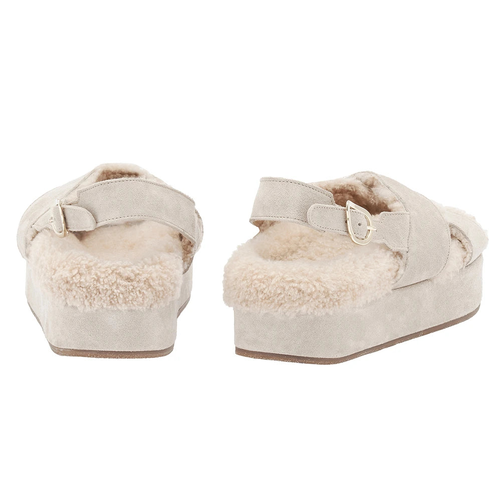 Parnassos Shearling All Taupe sandals back