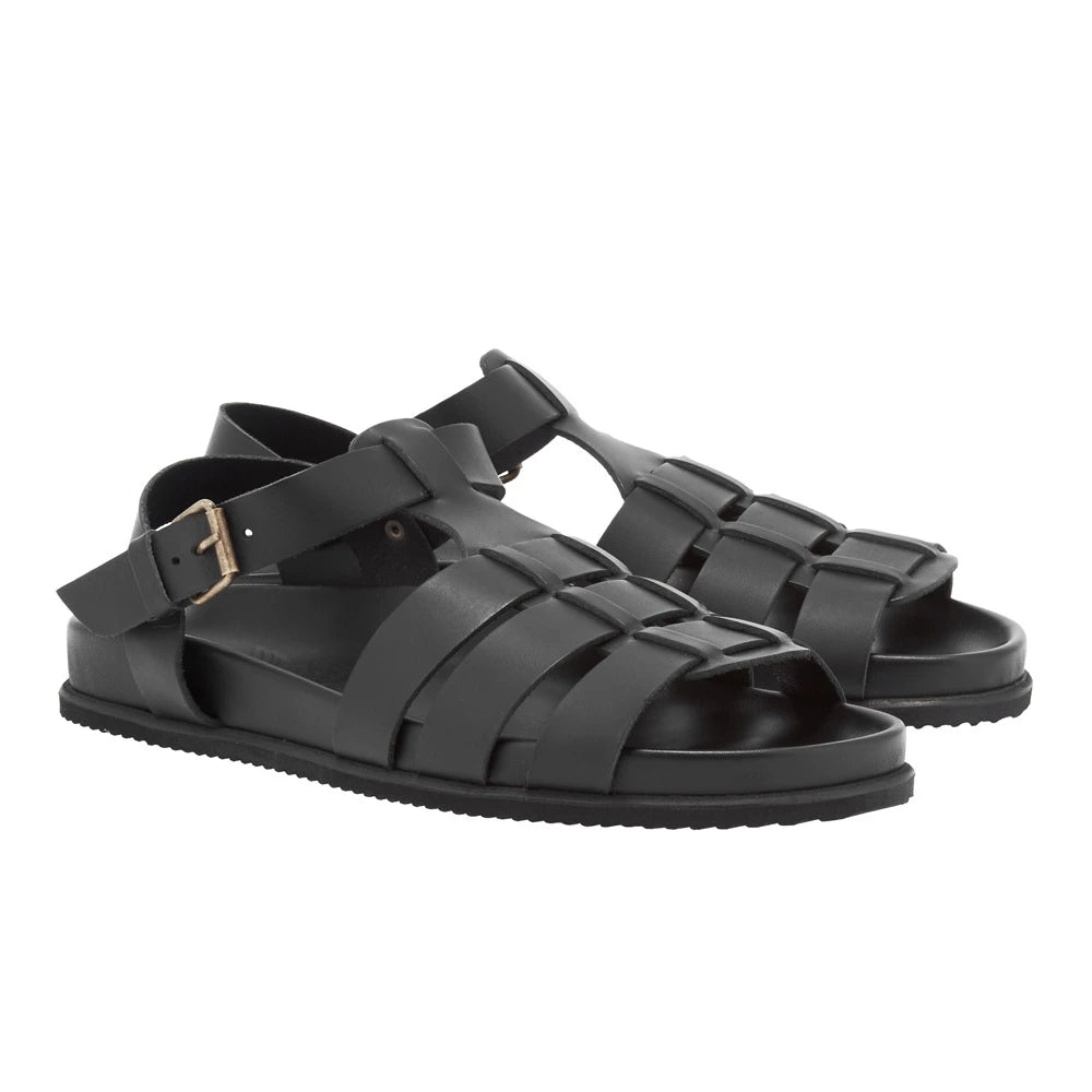 Ektoras Footbed Leateher Black sandals 3-4