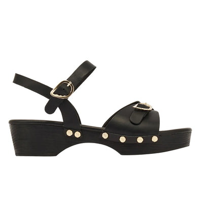 Irini Clog  Leather Black sandals side