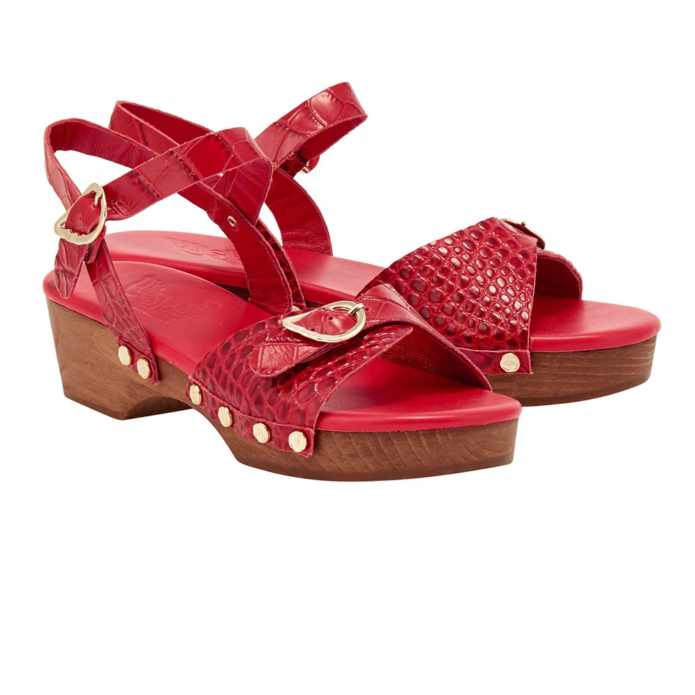 Irini Clog  Croc Leather Red sandals 3-4