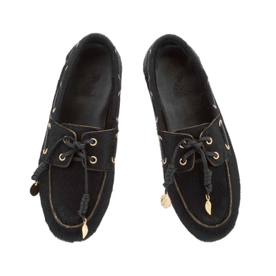 Pliaria Boat Shoe Pony Black top view