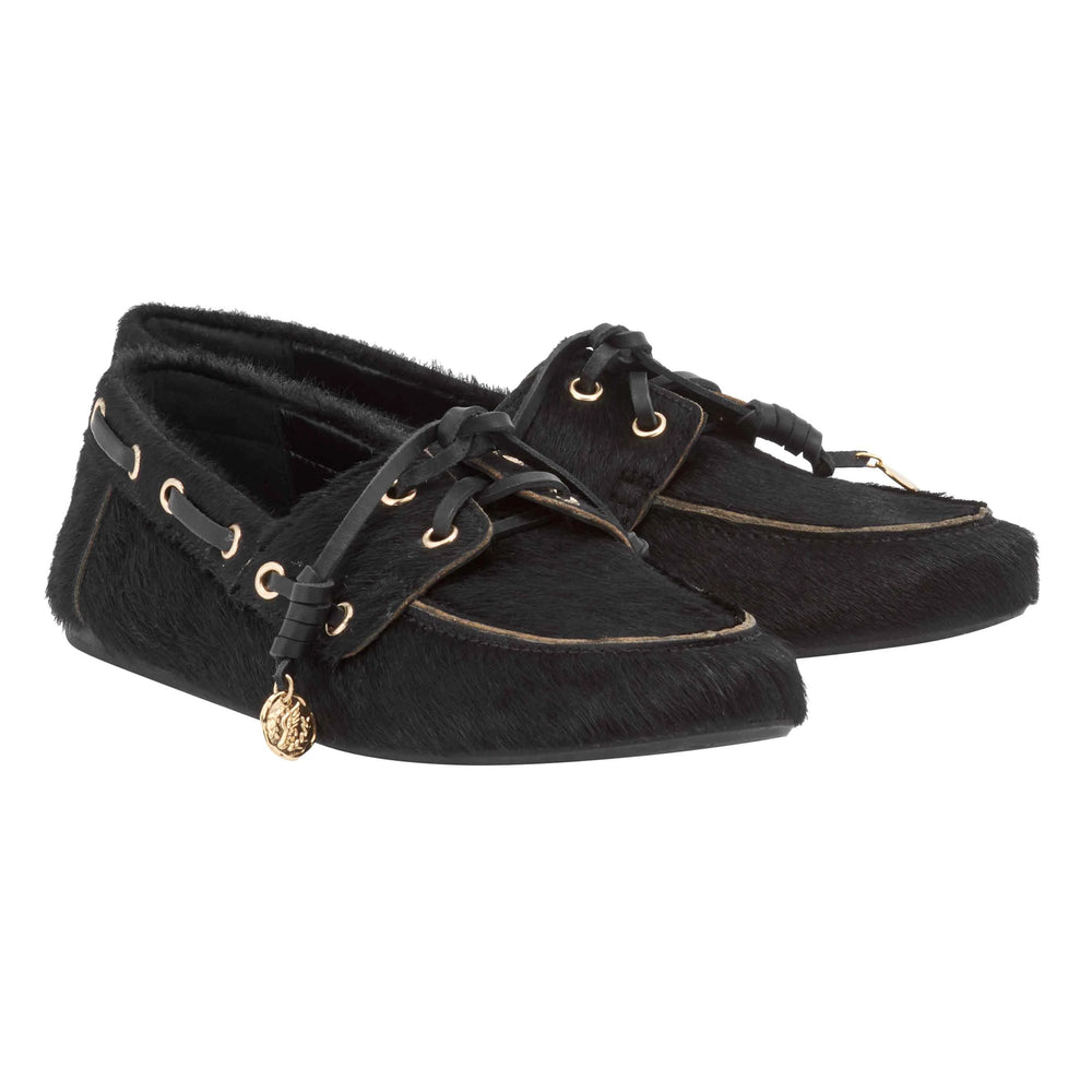 Pliaria Boat Shoe Pony Black 3-4 view