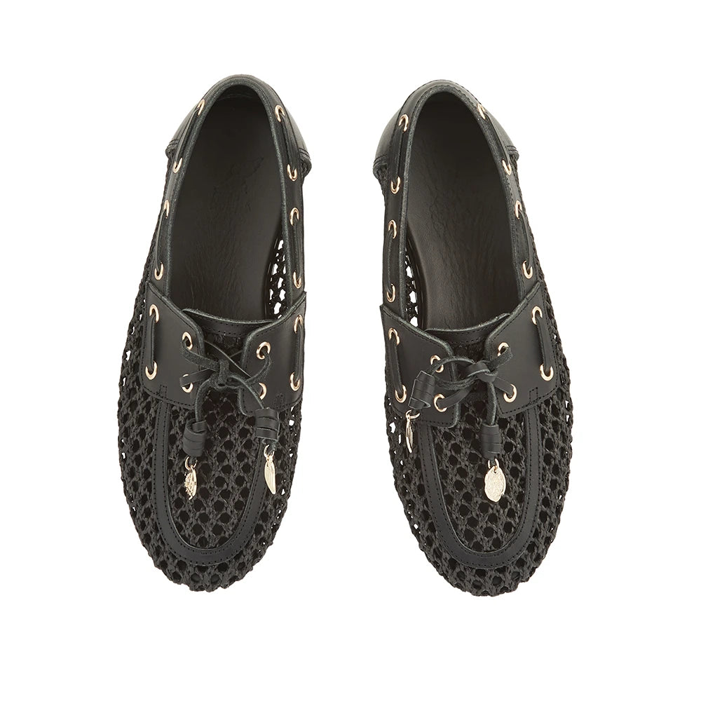 Pliaria Boat Shoe Raffia Black top