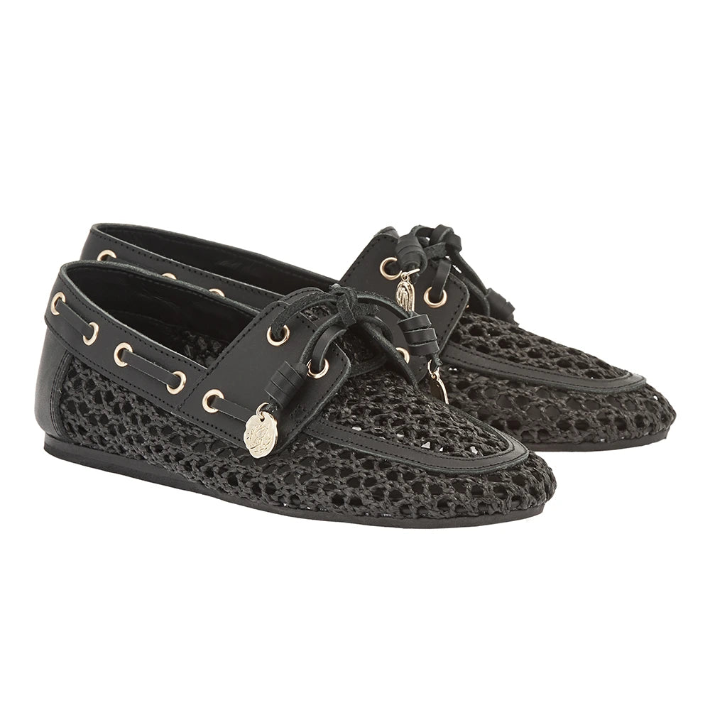 Pliaria Boat Shoe Raffia Black 3-4