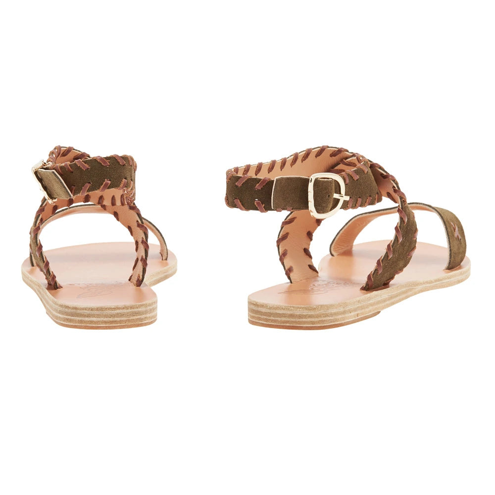 Ifigenia Stitch Suede Khaki sandals back