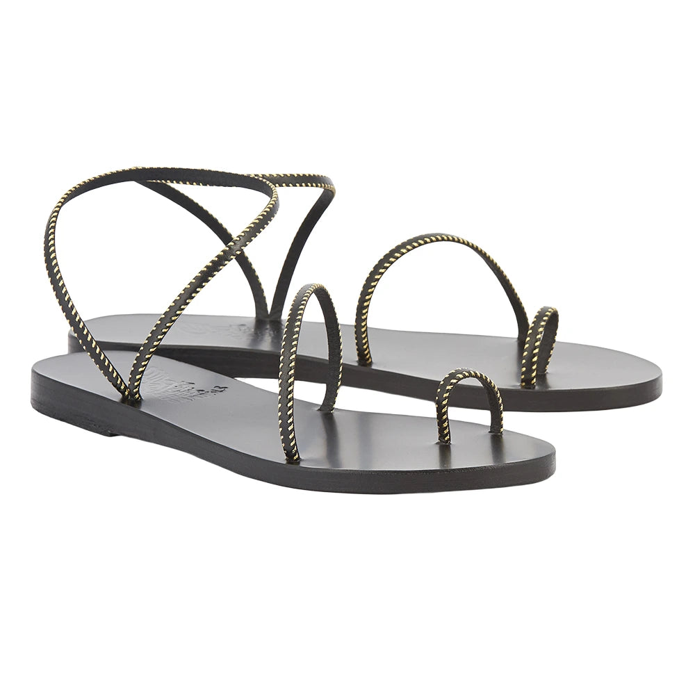 Eleftheria Stitch  Leather Black sandals 3-4