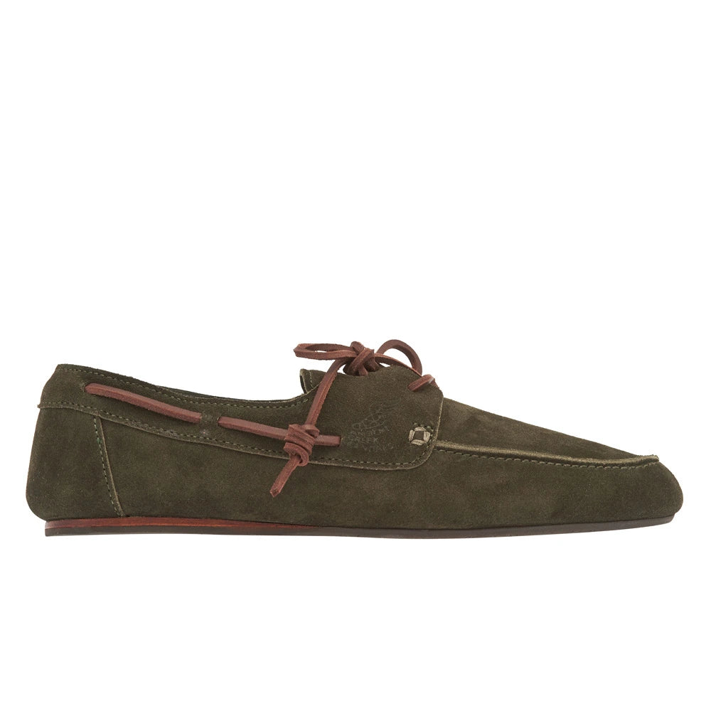 Pliario Suede Leather Olive boat shoes side