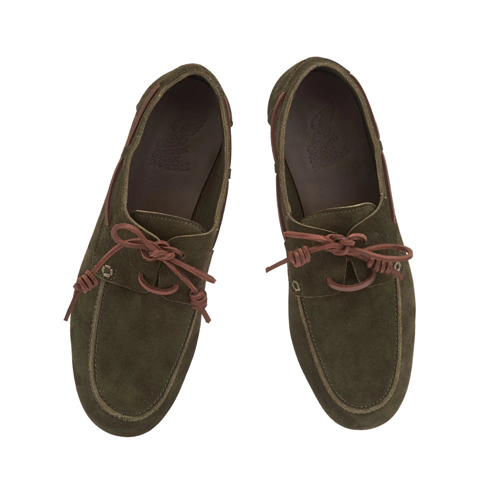 Pliario Suede Leather Olive boat shoes top