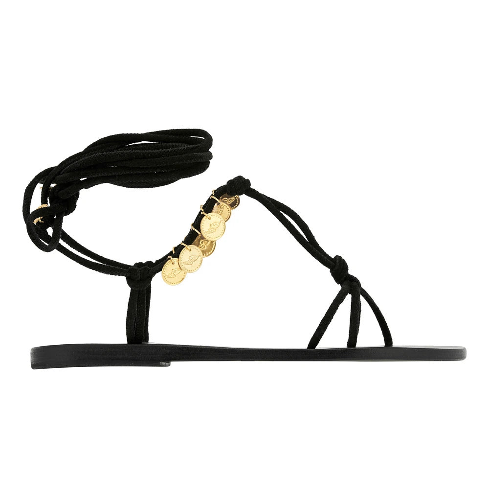 Erika Coins Suede Black sandals side