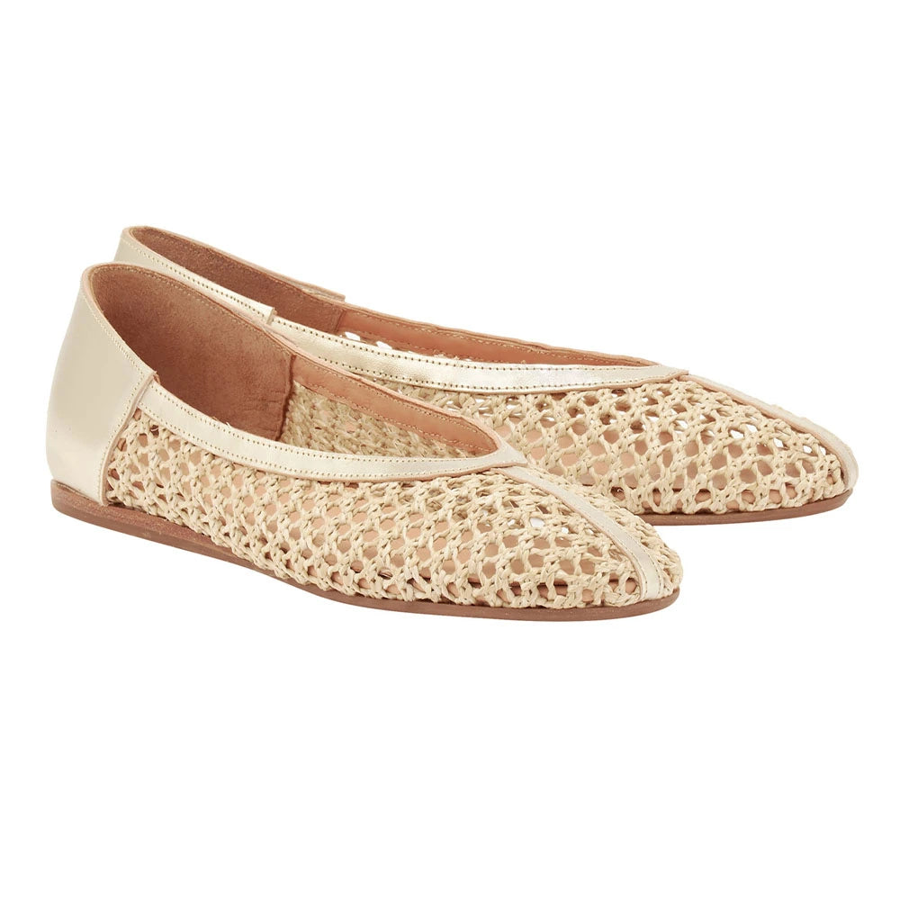 Aeropi Ballet Flat Raffia Nat/Platinum 3-4
